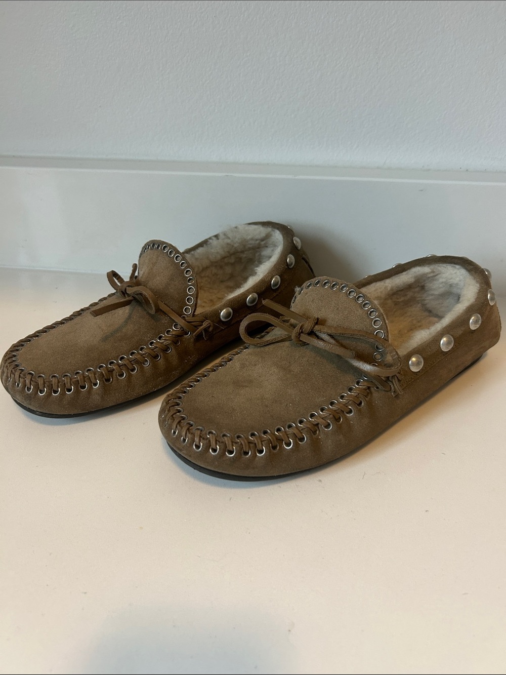 Isabel Marant Brown Suede Shearling-Lined Moccasin Slip-Ons